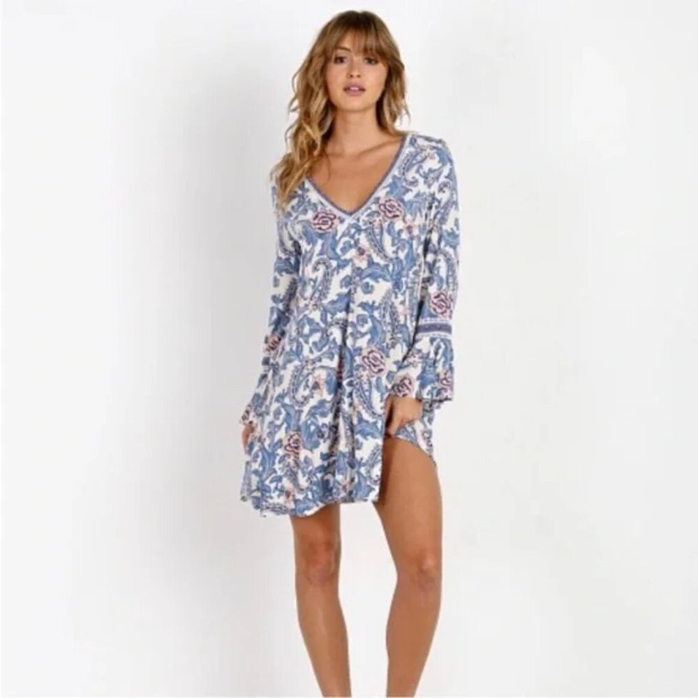 Spell Blue and White Floral Mini Dress